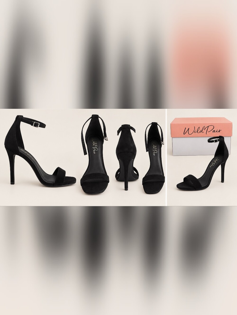 Wild Pair Black Suede Ankle-Strap Stiletto Heels